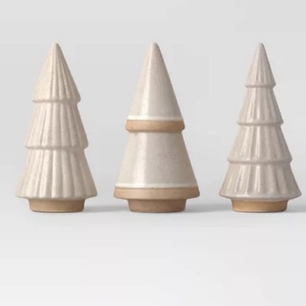 3-Piece Ceramic Christmas Tree Figurine Set from Wondershop NIB